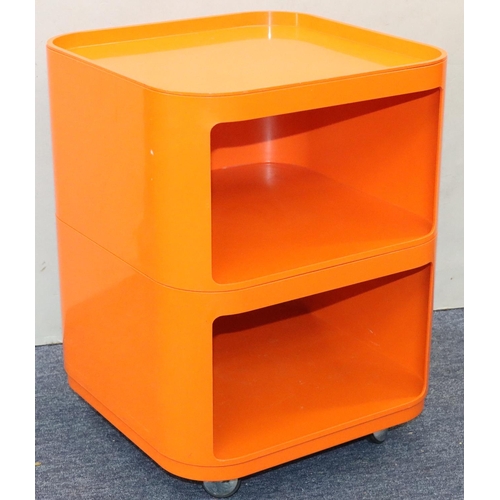 945 - A vintage Anna Castelli, Kartell, orange Componibili, in 2 sections with square removable top, on ca... 