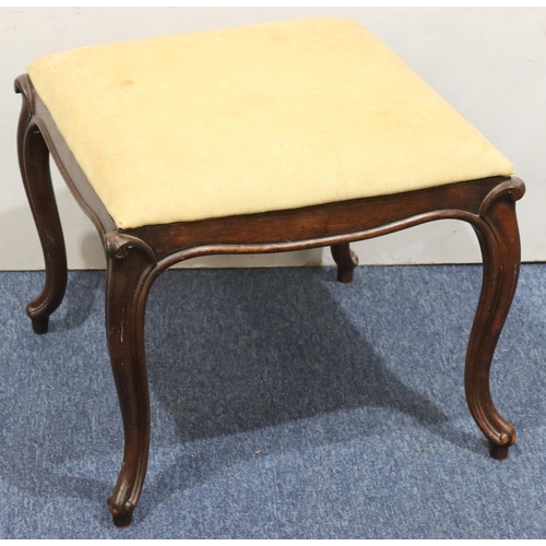 948 - A 19th Century mahogany square stool with overstuffed seat, on cabriole legs, 51cm wide