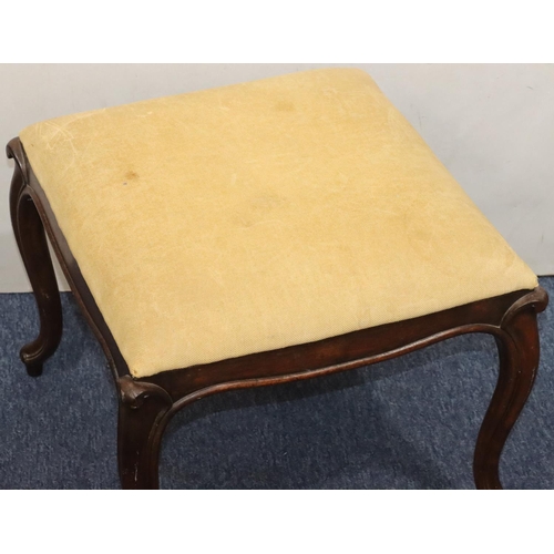 948 - A 19th Century mahogany square stool with overstuffed seat, on cabriole legs, 51cm wide