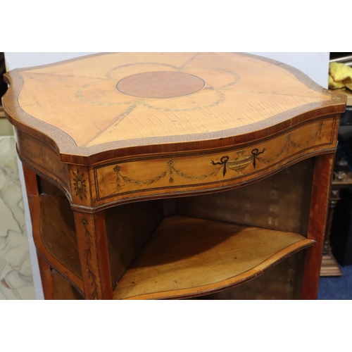 949 - A 19th Century satinwood square scallop shaped revolving bookcase with allover inlaid vase, swag, ba... 