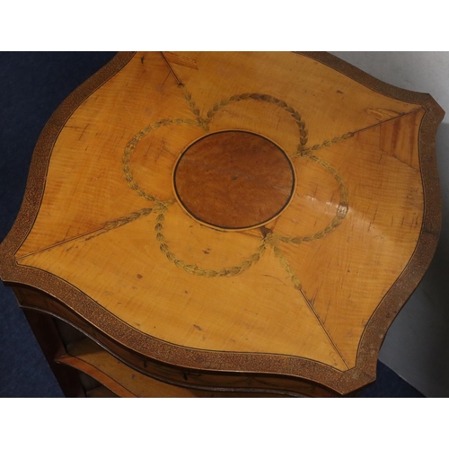 949 - A 19th Century satinwood square scallop shaped revolving bookcase with allover inlaid vase, swag, ba... 