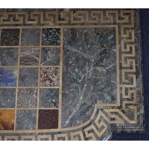 951 - A 19th century Grand Tour Specimen Marble and Pietra Dura breakfront top (no base) with inset square... 