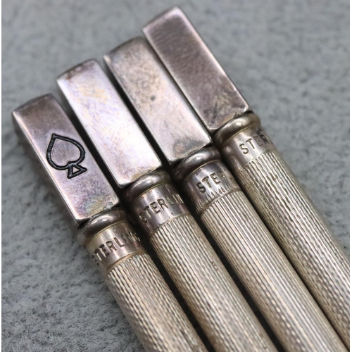 358 - A set of 4 sterling silver Bridge propelling pencils with engine turned decoration (Cased)