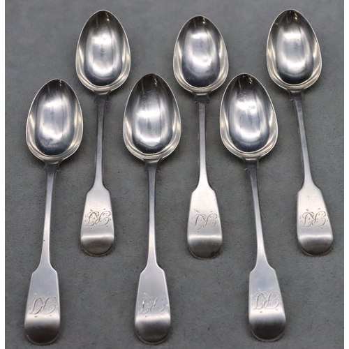 361 - A set of 6 Victorian silver teaspoons, Newcastle 1844, maker's mark IW, 3.6oz