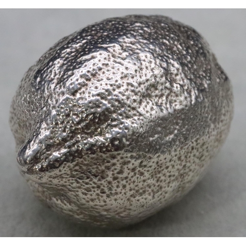 367 - A Birmingham silver filled model of a lemon, 8cm long, overall weight 6.5oz gross