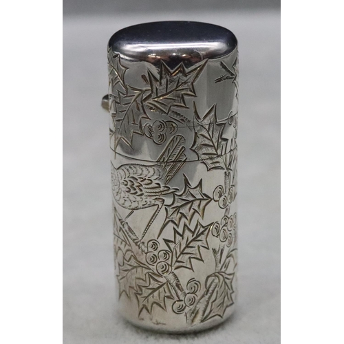 390 - A Victorian silver Sampson Mordan cylindrical scent bottle with hinged lid enclosing inner stopper, ... 