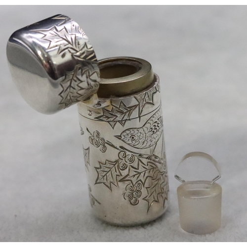 390 - A Victorian silver Sampson Mordan cylindrical scent bottle with hinged lid enclosing inner stopper, ... 