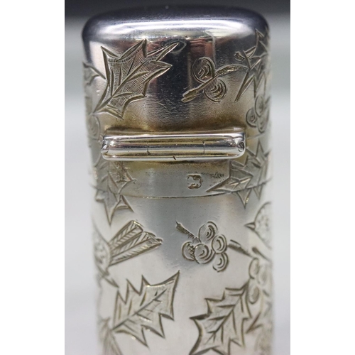 390 - A Victorian silver Sampson Mordan cylindrical scent bottle with hinged lid enclosing inner stopper, ... 