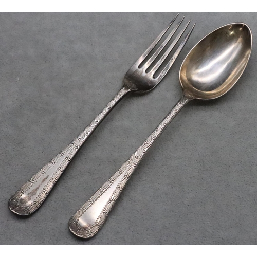 396 - A Victorian silver christening set comprising of fork and spoon in fitted leather case, maker Elking... 