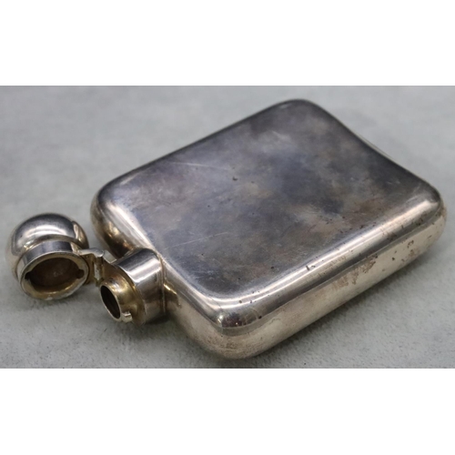 399 - A George V Sheffield silver plain concave shaped hip flask, engraved with initials, hinged top, 11.3... 