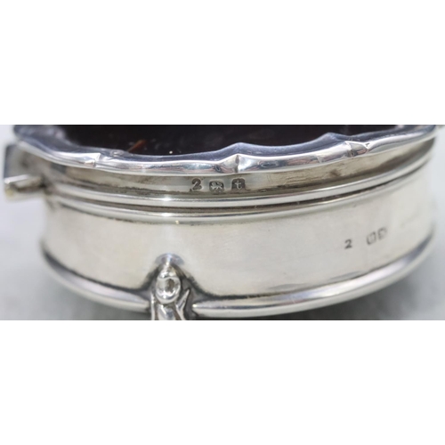 401 - A Birmingham silver round trinket box with hinged tortoiseshell lid enclosing blue velvet interior, ... 