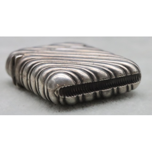 413 - A Victorian silver vesta case with ribbed fluted decoration and hinged lid, maker John Aldwinckler &... 