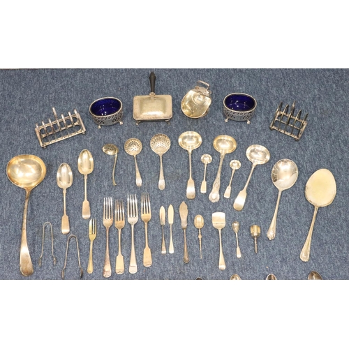 438 - 4 various silver plated caddy spoons, a pair of silver plated grape scissors, a pair of silver plate... 