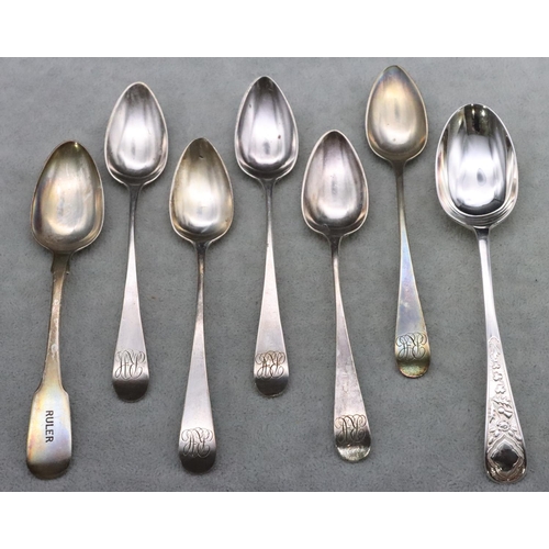 455 - 5 various Georgian silver teaspoons and 2 further teaspoons, 3.4oz (7)