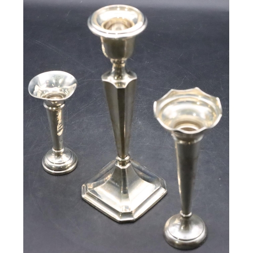 465 - A Chester silver candlestick on turned stem with square base, 20.2cm high, A Birmingham silver round... 