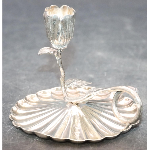 472 - A Victorian Birmingham silver round scallop shaped chamber candlestick with branch and petal decorat... 