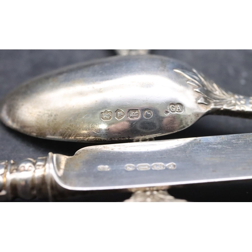 475 - An early Victorian 3-piece silver christening set, comprising of knife, fork and spoon with reeded h... 