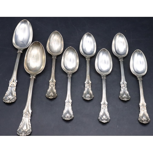 480 - A set of 6 early Victorian silver dessert spoons, London 1846 and a pair of similar serving spoons L... 