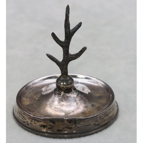 482 - A London silver ring tree on circular sweeping base, 7.5cm high (base dented)