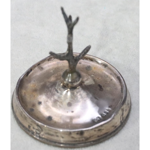 482 - A London silver ring tree on circular sweeping base, 7.5cm high (base dented)