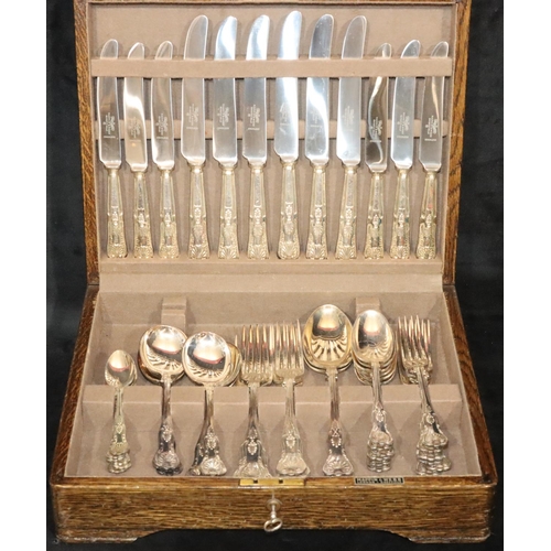 483 - A Mappin & Webb silver plated King's pattern 6-place setting flatware service in fitted oak canteen ... 