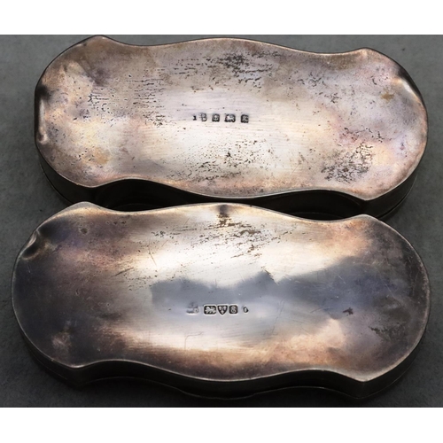 485 - 2 near matching silver rectangular shaped trinket boxes with embossed figure, shell and scroll decor... 