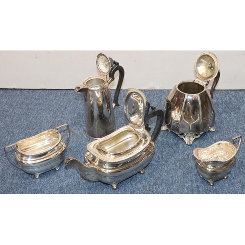 491 - A 3-piece silver plated rectangular bulbous shaped tea service with ebony handle and finial, compris... 