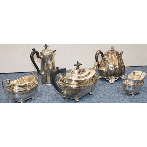 491 - A 3-piece silver plated rectangular bulbous shaped tea service with ebony handle and finial, compris... 