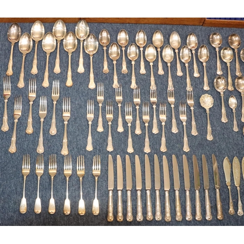 492 - A silver plated King's pattern 12-place setting flatware service and an oak canteen case with furthe... 