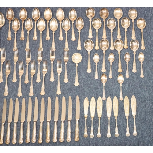 492 - A silver plated King's pattern 12-place setting flatware service and an oak canteen case with furthe... 