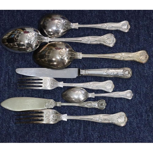 492 - A silver plated King's pattern 12-place setting flatware service and an oak canteen case with furthe... 