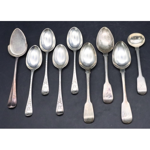 508 - A silver jam spoon, a set of 4 Victorian silver teaspoons with allover chased decoration, 3 odd silv... 