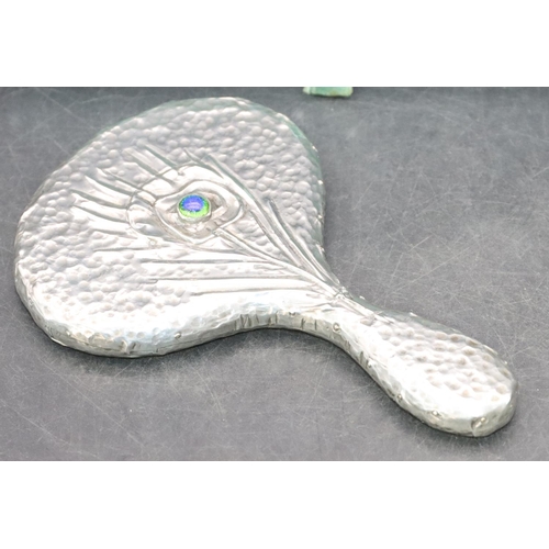 901 - A miniature hammered pewter Arts & Crafts style hand mirror, 14cm long (boxed)