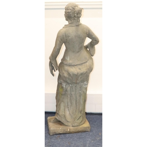 888 - A Bulbeck Foundry large lead figure of a standing lady on rectangular base, 106cm high