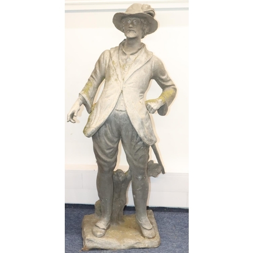 889 - A Bulbeck Foundry large heavy lead figure of a standing gentleman on rectangular shaped base, 105cm ... 