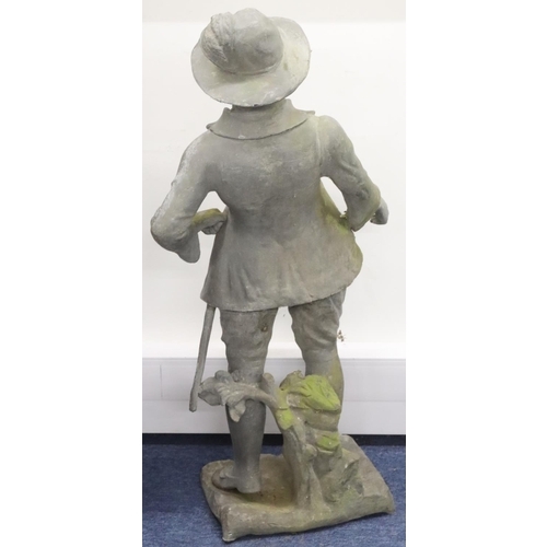 889 - A Bulbeck Foundry large heavy lead figure of a standing gentleman on rectangular shaped base, 105cm ... 