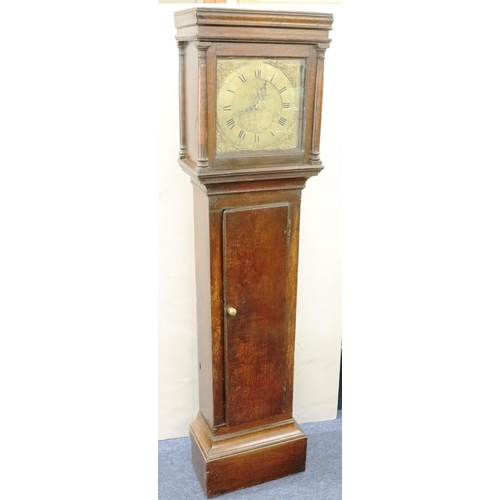 919 - John Clement, Tring, 19th Century 30-hour square brass dial longcase clock, in oak case (case cut)