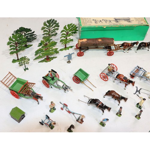 838 - A Britains timber carriage with 2 horses, a Britains brewer's dray (boxed) and a quantity of various... 