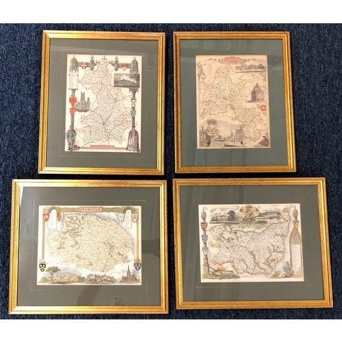 8322 - A set of 4 coloured maps of Norfolk, Suffolk, Cambridgeshire and Oxfordshire, all labelled to back T... 