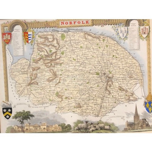 8322 - A set of 4 coloured maps of Norfolk, Suffolk, Cambridgeshire and Oxfordshire, all labelled to back T... 