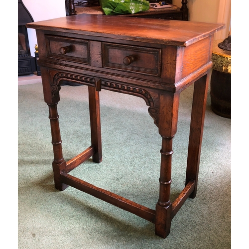 9014 - Titchmarsh and Goodwin small oak hall table  with 2 drawers, 60.7cm wide, 32.7cm deep, 71cm high. Th... 