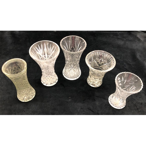 9020 - 5 various cut glass vases, tallest, 21cm high. (5)