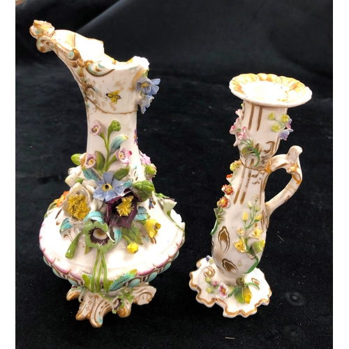 9025 - A 19th Century ink stand set with floral pattern and a similar jug and potpourri bowl (all a/f)