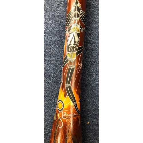 9027 - An Australian hand painted didgeridoo, signed, Balanda 02, 141cm long.