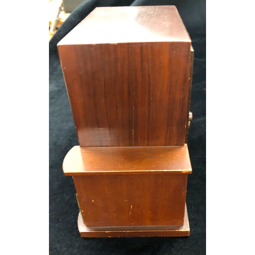 9028 - A small walnut timepiece labelled Rotherhams A08044, 14.2cm high, 19cm wide