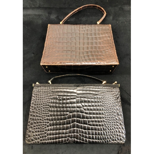 9057 - A brown leather crocodile skin handbag and another black crocodile skin Delvaux Brevete handbag (sli... 