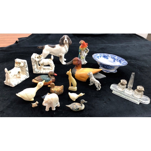 9069 - Various china figures of dogs, ducks, dog book ends etc.