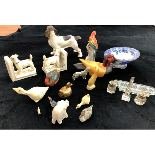 9069 - Various china figures of dogs, ducks, dog book ends etc.