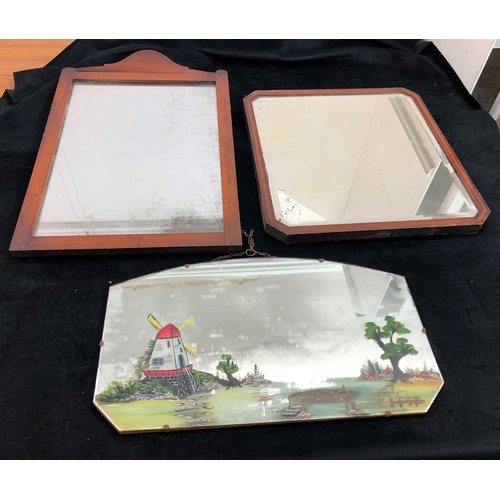 9074 - 3 mirrors, largest 67 x 44cm (frame broken)