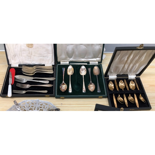 9106 - A quantity of gold and silver plated teaspoon, cake forks, etc.